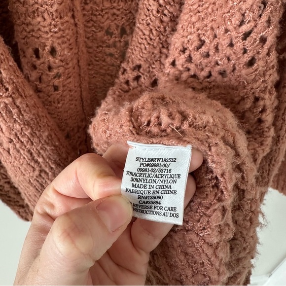 Rag Poets Slouchy Cable Knit Cardigan Oversized Open Front Mauve Pink Boho Beach - Picture 4 of 11